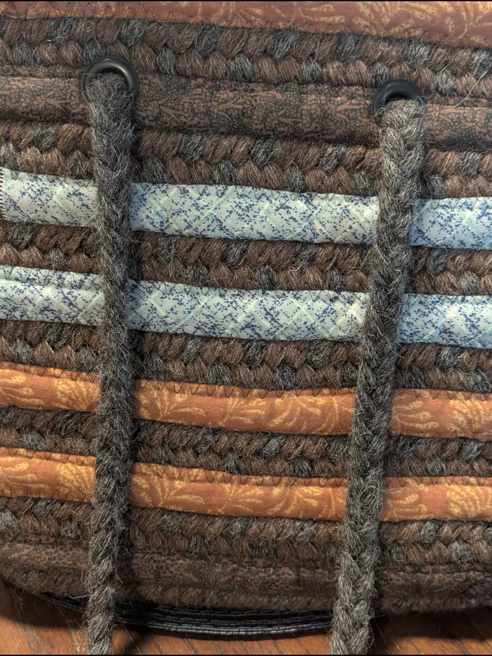 Alpaca Wool Striped Woven Tote in Brown, Orange & Blue. Artisanal. Boho.